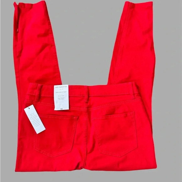 Liz Claiborne Slim Ankle Pants Sits At Waist Red Women Size 4 Ankle Zippers New - Picture 2 of 7